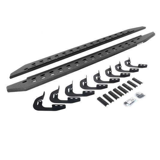 RB20 Slim Line Running Boards With Mounting Brackets Protective Bedliner Coating 2015-2018 Silverado/Sierra 2500 HD/3500 HD Extended Cab Go Rhino