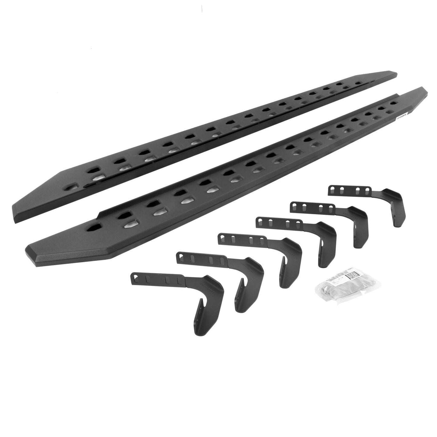 RB10 Slim Line Running Boards With Mounting Brackets Angled Textured Black 1999-2016 Ford F-250/F-350 Go Rhino-6