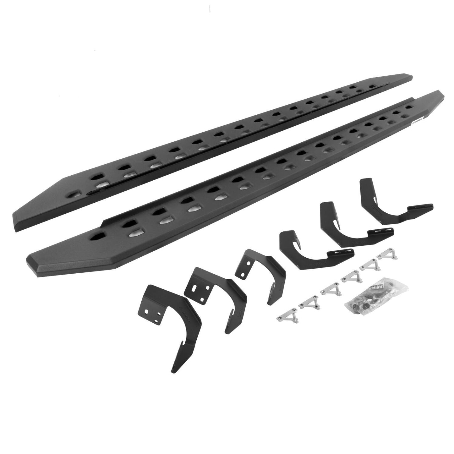 RB10 Slim Line Running Boards With Mounting Brackets Angled Textured Black 2015-2018 Ram 1500 Go Rhino-6