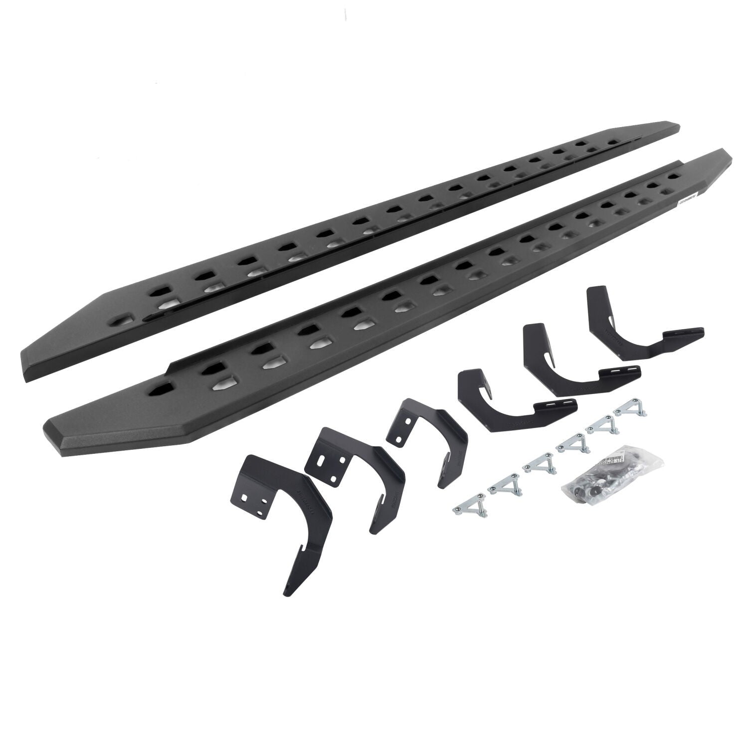 RB10 Slim Line Running Boards With Mounting Brackets Angled Textured Black 2019-2026 Ram 1500 Go Rhino