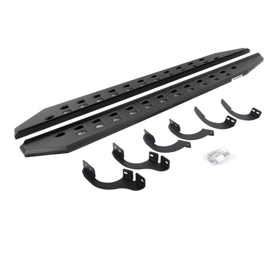 RB10 Slim Line Running Boards With Mounting Brackets Angled Textured Black 2014-2024 Toyota 4Runner Go Rhino