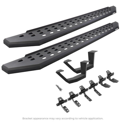 RB20 Running Boards With Mounting Brackets & 1 Pair of Drop Steps Kit Textured Black For 2007-2018 Jeep Wrangler JK Go Rhino