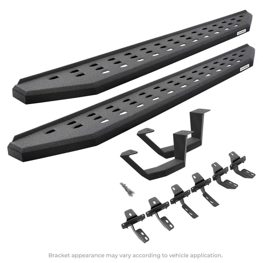 RB20 Running Boards With Mounting Brackets & 1 Pair of Drop Steps Kit Protective Bedliner Coating For 2007-2018 Jeep Wrangler JK Go Rhino