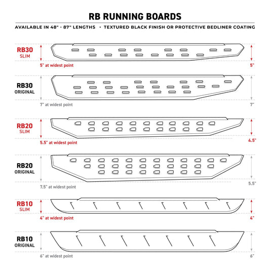 RB30 Slim Line Running Boards Boards Only Textured Black 1999-2026 Ford F-250/F-350 2005-2023 Toyota Tacoma 2007-2024 Toyota Tundra Go Rhino-1
