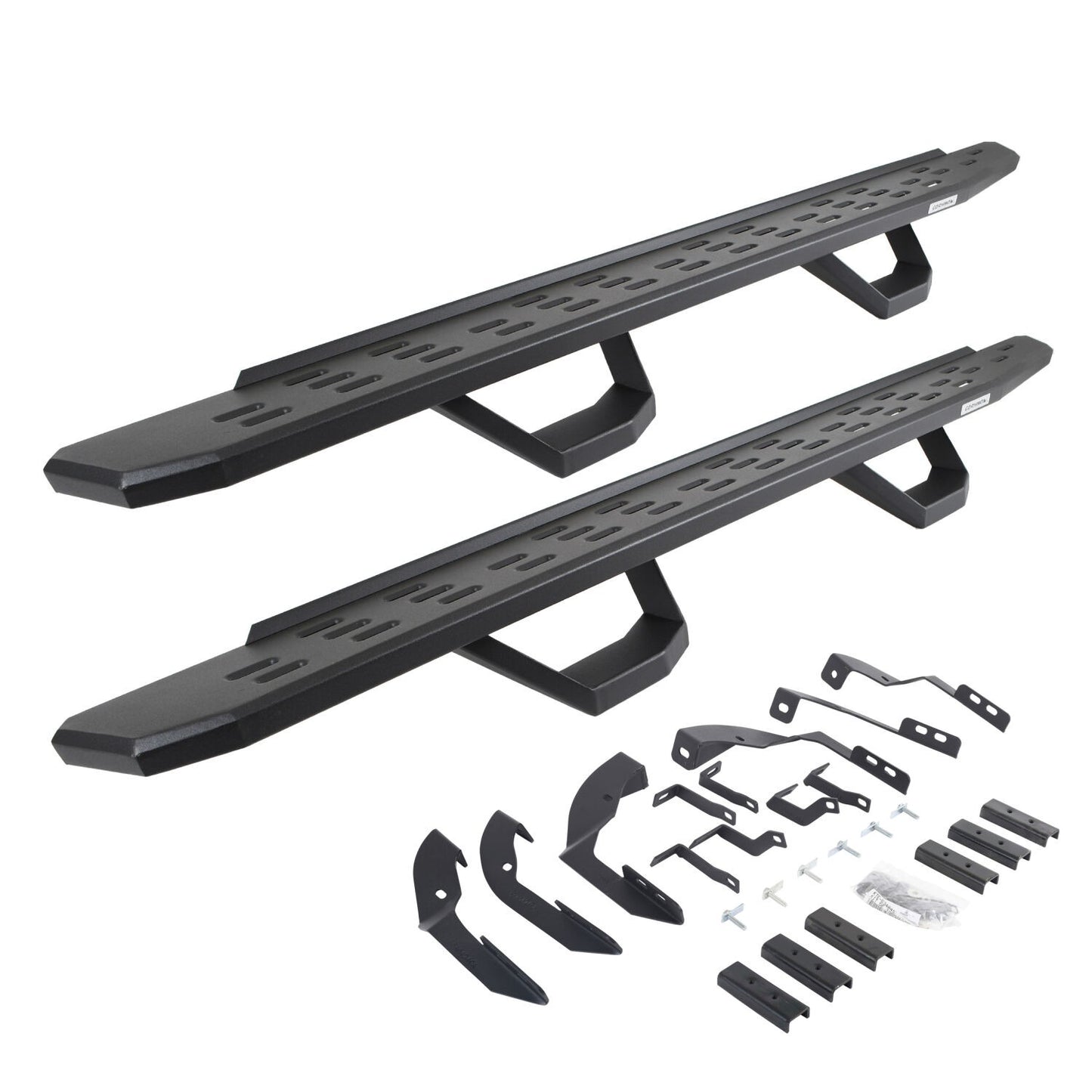 RB30 Running Boards with Mounting Brackets & 2 Pairs of Drops Steps Kit Textured Black 2015-2018 Silverado/Sierra 2500 HD/3500 HD Go Rhino