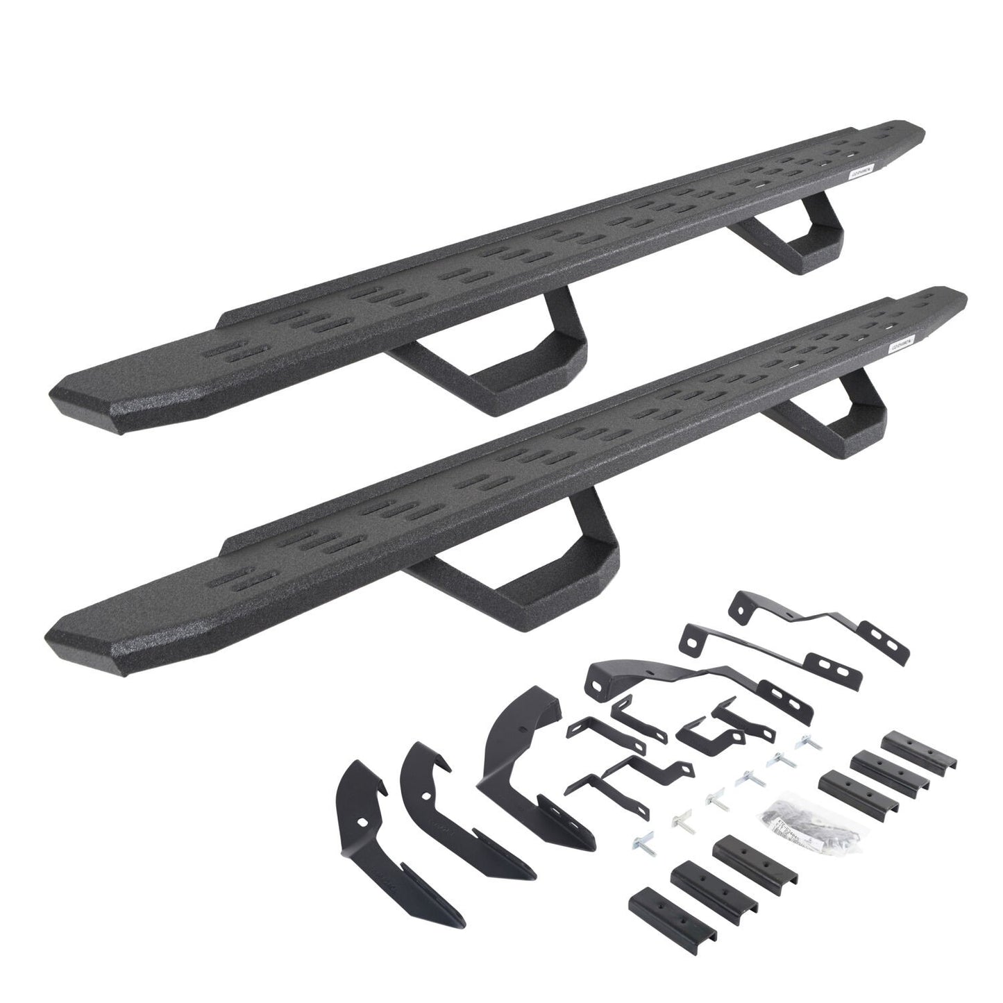 RB30 Running Boards with Mounting Brackets & 2 Pairs of Drops Steps Kit Protective Bedliner Coating 2015-2018 Silverado/Sierra 2500 HD/3500 HD Go Rhino