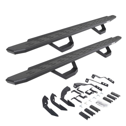 RB30 Running Boards with Mounting Brackets & 2 Pairs of Drops Steps Kit Protective Bedliner Coating 2015-2018 Silverado/Sierra 2500 HD/3500 HD Go Rhino