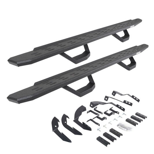 RB30 Running Boards with Mounting Brackets & 2 Pairs of Drops Steps Kit Protective Bedliner Coating 2015-2018 Silverado/Sierra 2500 HD/3500 HD Go Rhino