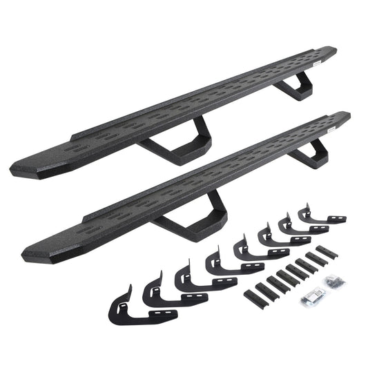 RB30 Running Boards with Mounting Brackets & 2 Pairs of Drops Steps Kit Protective Bedliner Coating 2014-2018 Silverado/Sierra 1500/2500 HD Go Rhino