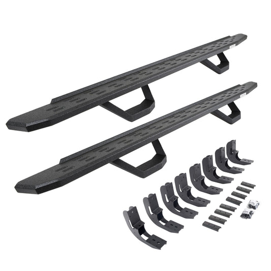 RB30 Running Boards with Mounting Brackets & 2 Pairs of Drops Steps Kit Protective Bedliner Coating 2019-2026 Silverado/Sierra 1500/2500 HD Go Rhino