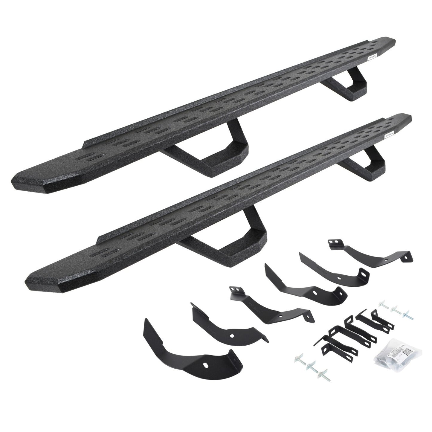 RB30 Running Boards with Mounting Brackets & 2 Pairs of Drops Steps Kit Protective Bedliner Coating 2015-2019 Silverado/Sierra 2500 HD Go Rhino