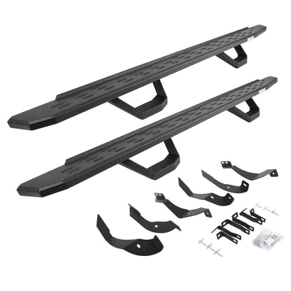 RB30 Running Boards with Mounting Brackets & 2 Pairs of Drops Steps Kit Protective Bedliner Coating 2015-2019 Silverado/Sierra 2500 HD Go Rhino