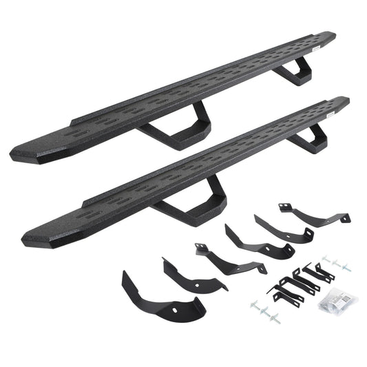 RB30 Running Boards with Mounting Brackets & 2 Pairs of Drops Steps Kit Protective Bedliner Coating 2015-2019 Silverado/Sierra 2500 HD Go Rhino