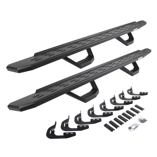 RB30 Running Boards with Mounting Brackets & 2 Pairs of Drops Steps Kit Textured Black 2014-2018 Silverado/Sierra 1500 2015-2018 Silverado/Sierra 2500 HD/3500 HD Go Rhino
