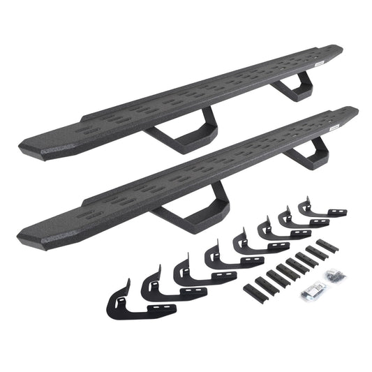 RB30 Running Boards with Mounting Brackets & 2 Pairs of Drops Steps Kit Protective Bedliner Coating 2014-2018 Silverado/Sierra 1500 2015-2018 Silverado/Sierra 2500 HD/3500 HD Go Rhino
