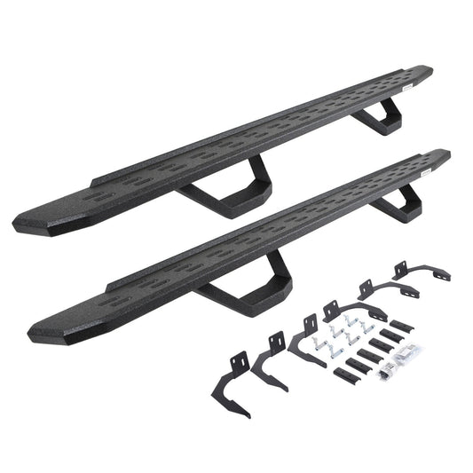 RB30 Running Boards with Mounting Brackets & 2 Pairs of Drops Steps Kit Protective Bedliner Coating 2009-2025 Dodge Ram 1500/2500/3500 Go Rhino