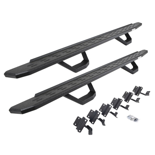 RB30 Running Boards with Mounting Brackets & 2 Pairs of Drops Steps Kit Protective Bedliner Coating 2015-2025 Ford F-150/ F-250/F-350 Go Rhino