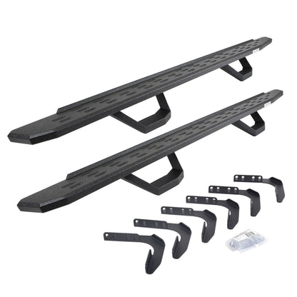RB30 Running Boards with Mounting Brackets & 2 Pairs of Drops Steps Kit Protective Bedliner Coating 1999-2016 Ford F-250/F-350 Go Rhino