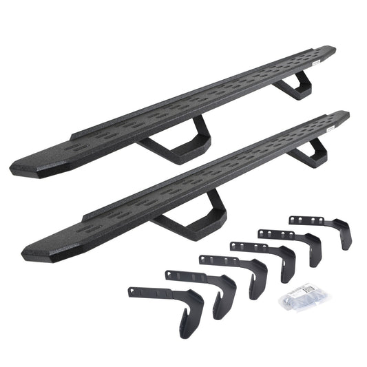 RB30 Running Boards with Mounting Brackets & 2 Pairs of Drops Steps Kit Protective Bedliner Coating 1999-2016 Ford F-250/F-350 Go Rhino