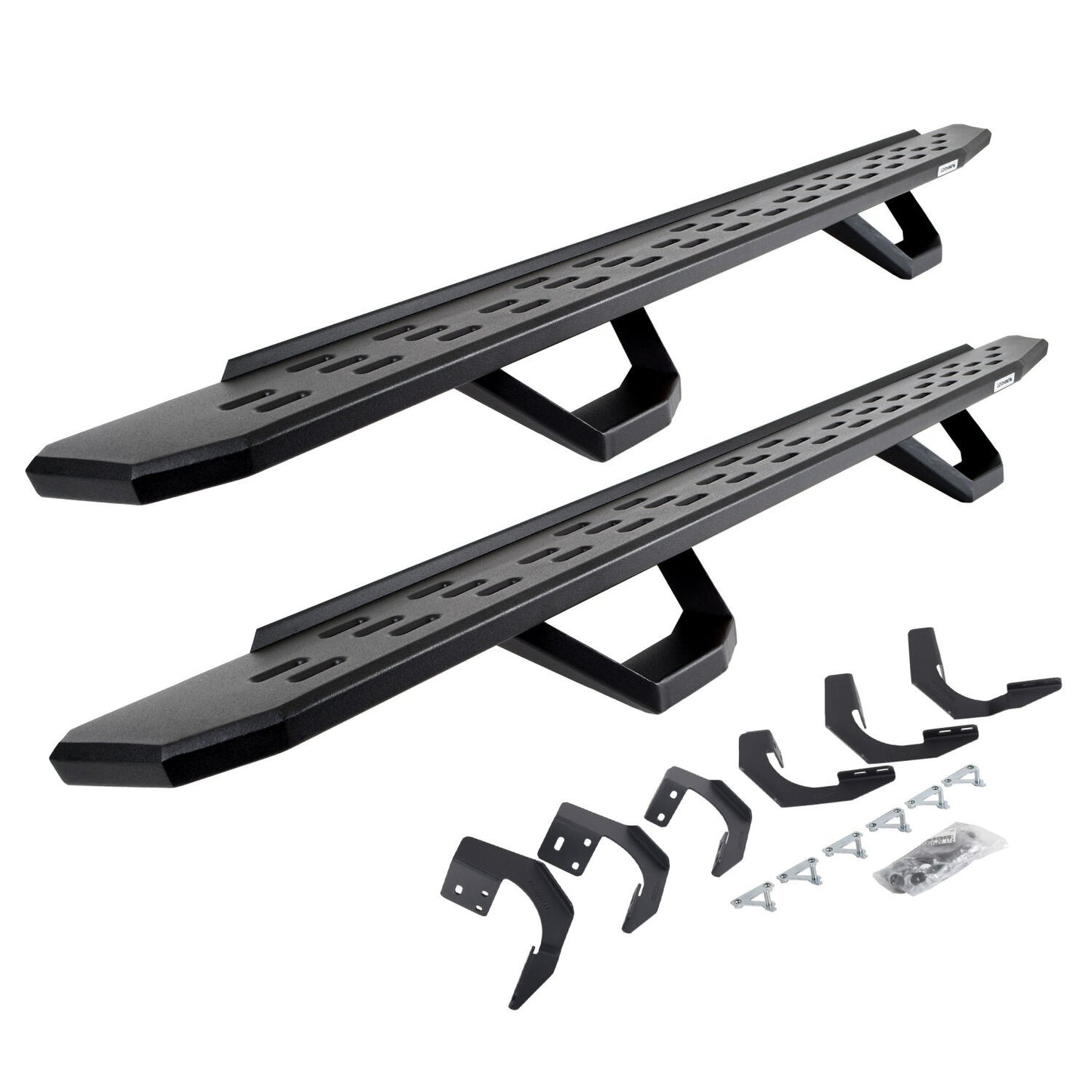 RB30 Running Boards with Mounting Brackets & 2 Pairs of Drops Steps Kit Textured Black 2015-2018 Ram 1500 Go Rhino-4