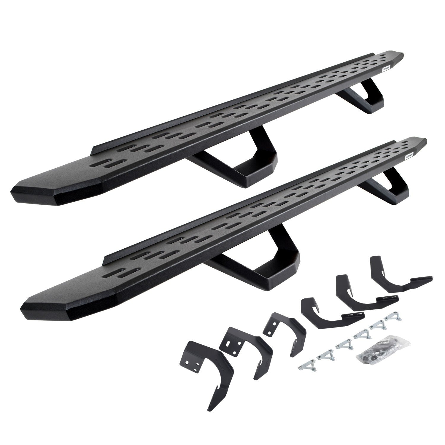RB30 Running Boards with Mounting Brackets & 2 Pairs of Drops Steps Kit Textured Black 2015-2018 Ram 1500 Go Rhino-4