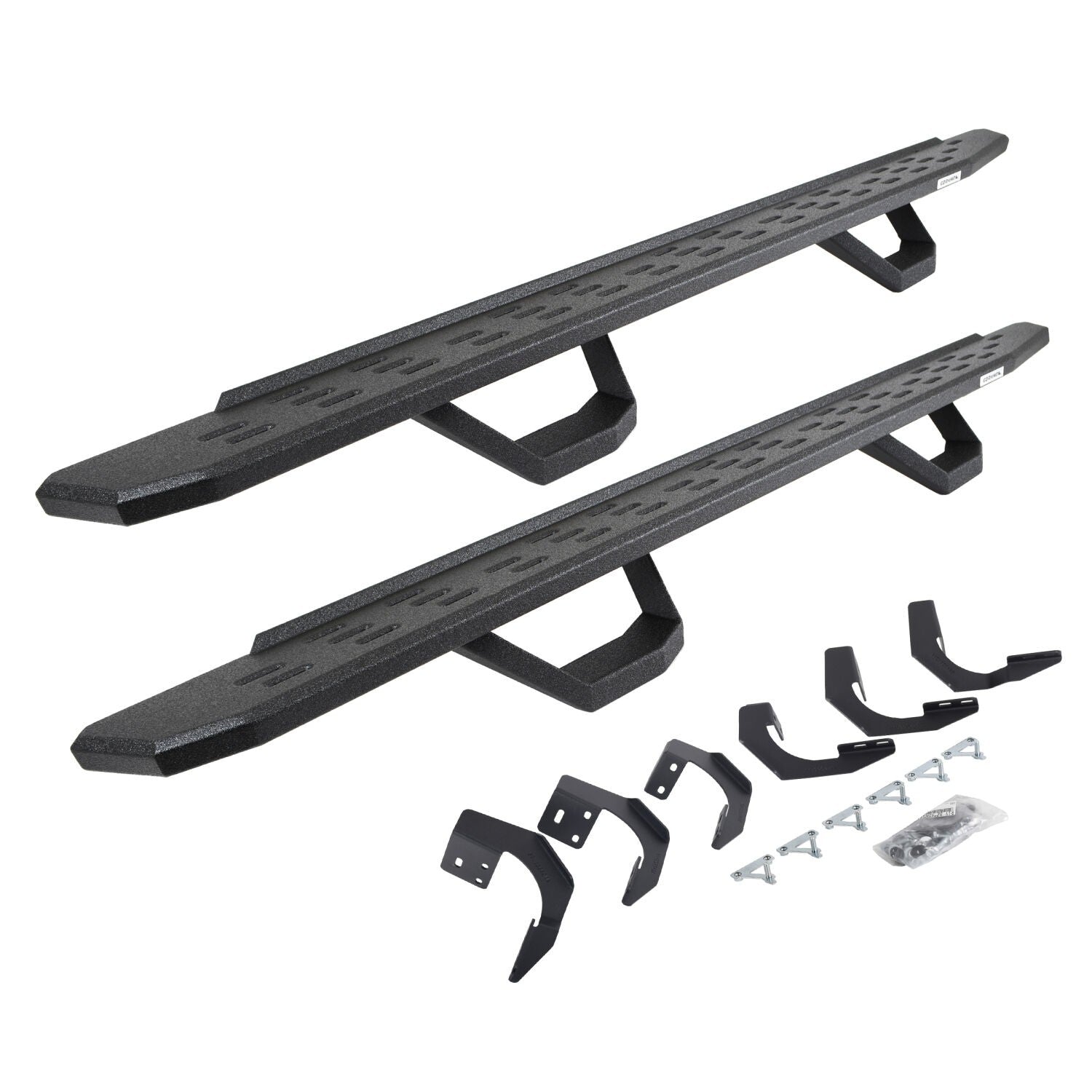RB30 Running Boards with Mounting Brackets & 2 Pairs of Drops Steps Kit Protective Bedliner Coating 2015-2018 Ram 1500 Go Rhino-3