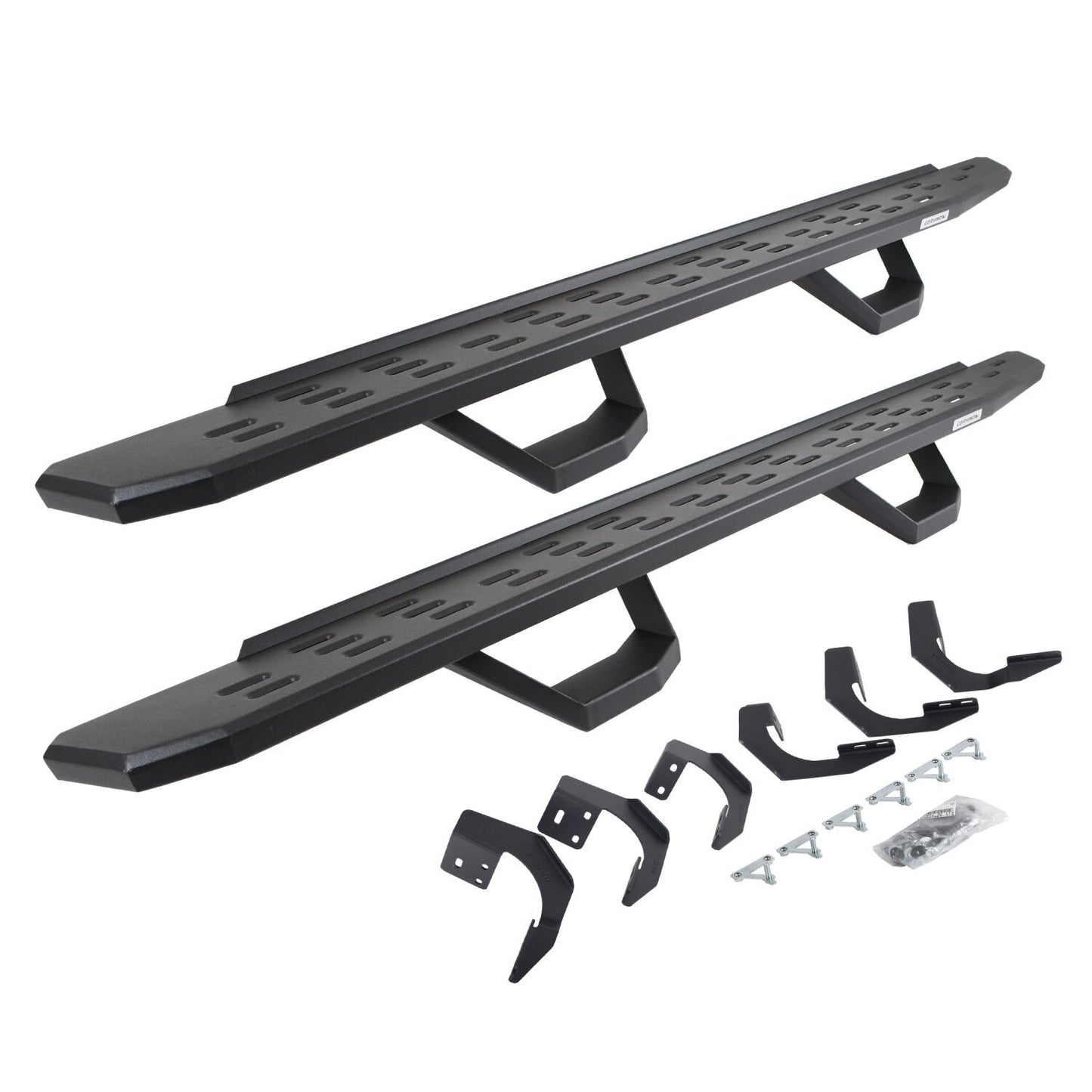 RB30 Running Boards with Mounting Brackets & 2 Pairs of Drops Steps Kit Textured Black 2015-2018 Ram 1500 Go Rhino