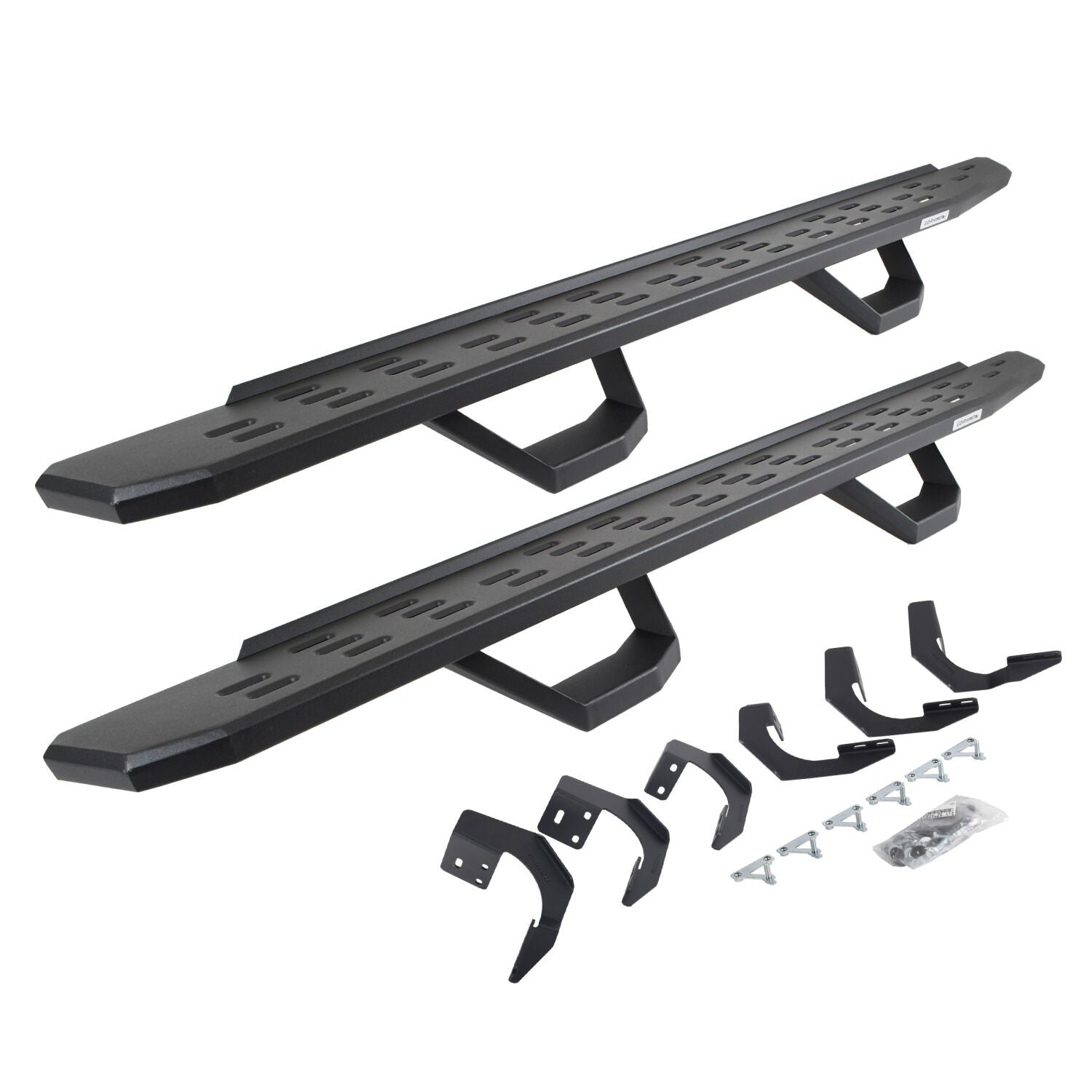 RB30 Running Boards with Mounting Brackets & 2 Pairs of Drops Steps Kit Textured Black 2015-2018 Ram 1500 Go Rhino