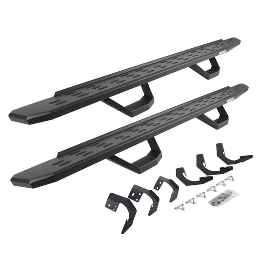RB30 Running Boards with Mounting Brackets & 2 Pairs of Drops Steps Kit Textured Black 2015-2018 Ram 1500 Go Rhino