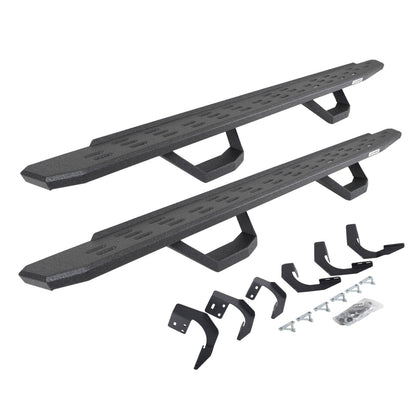 RB30 Running Boards with Mounting Brackets & 2 Pairs of Drops Steps Kit Protective Bedliner Coating 2015-2018 Ram 1500 Go Rhino