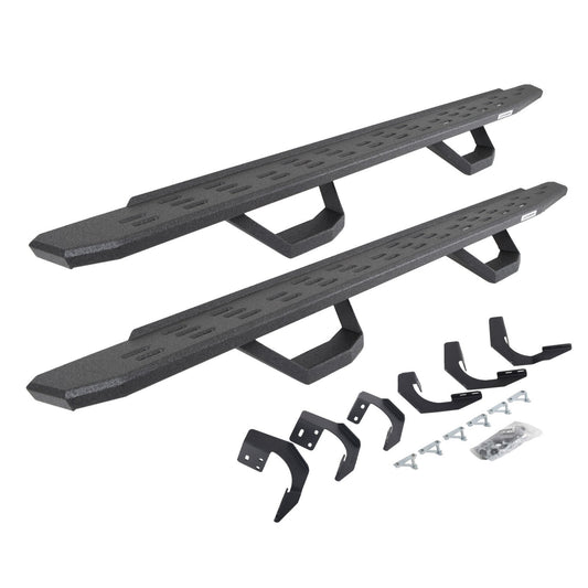 RB30 Running Boards with Mounting Brackets & 2 Pairs of Drops Steps Kit Protective Bedliner Coating 2015-2018 Ram 1500 Go Rhino