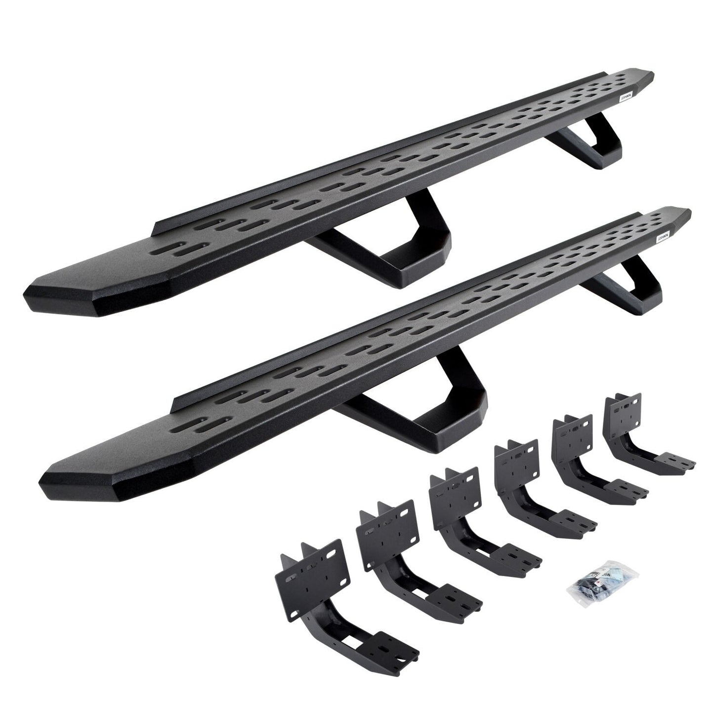RB30 Running Boards with Mounting Brackets & 2 Pairs of Drops Steps Kit Textured Black 2019-2025 Ram 1500 Go Rhino-4