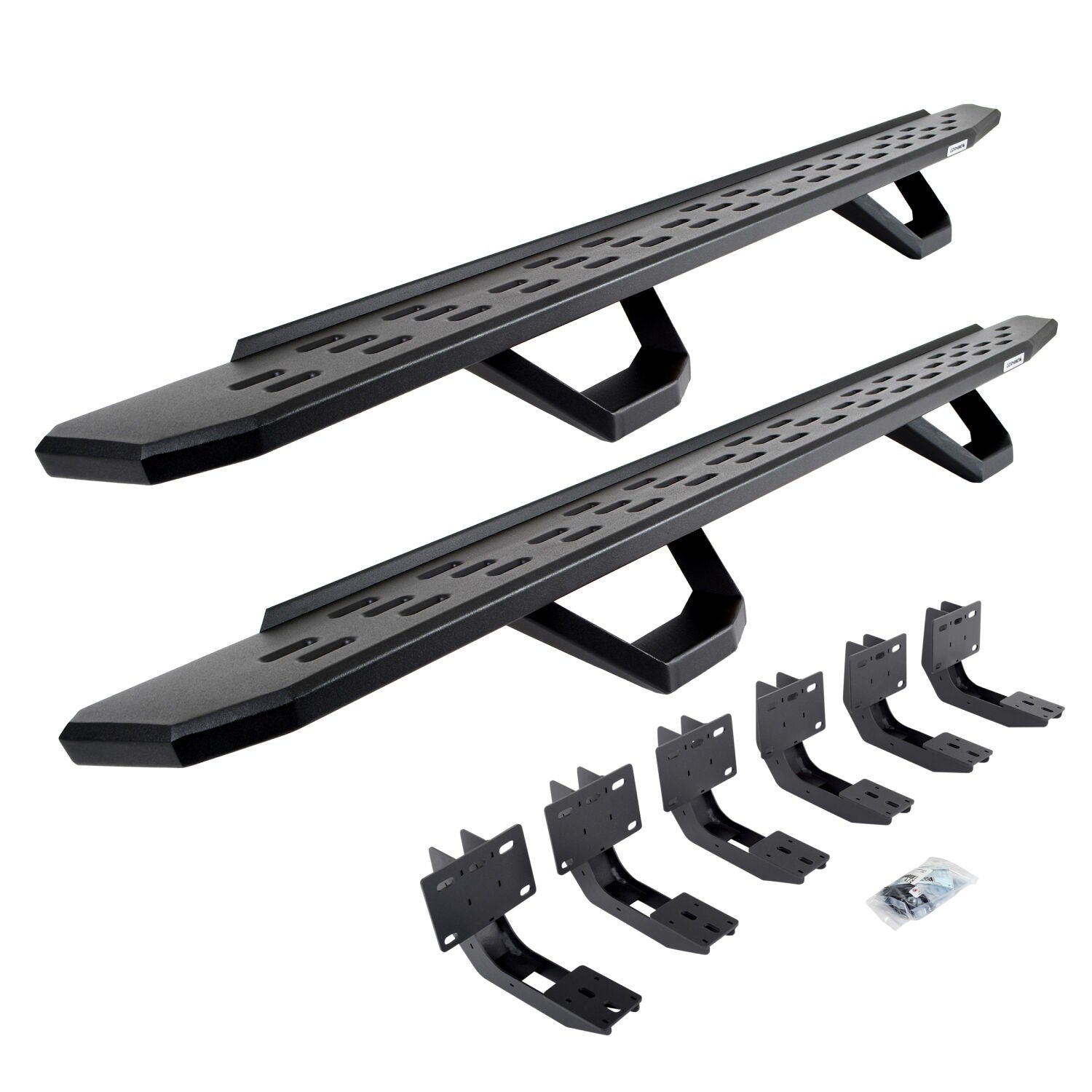 RB30 Running Boards with Mounting Brackets & 2 Pairs of Drops Steps Kit Textured Black 2019-2025 Ram 1500 Go Rhino-4