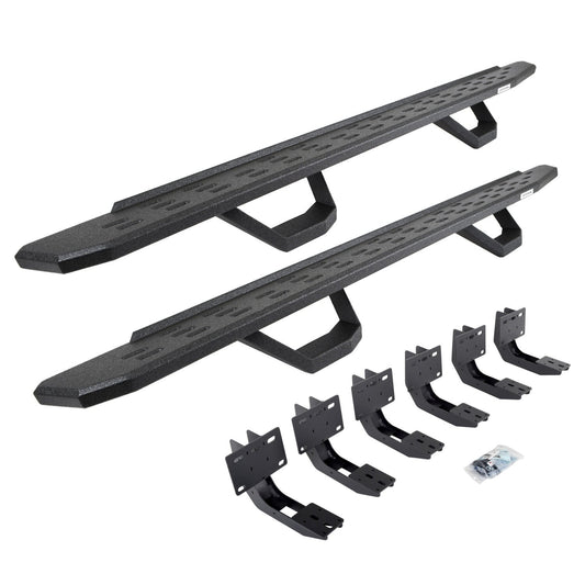 RB30 Running Boards with Mounting Brackets & 2 Pairs of Drops Steps Kit Protective Bedliner Coating 2019-2025 Ram 1500 Go Rhino
