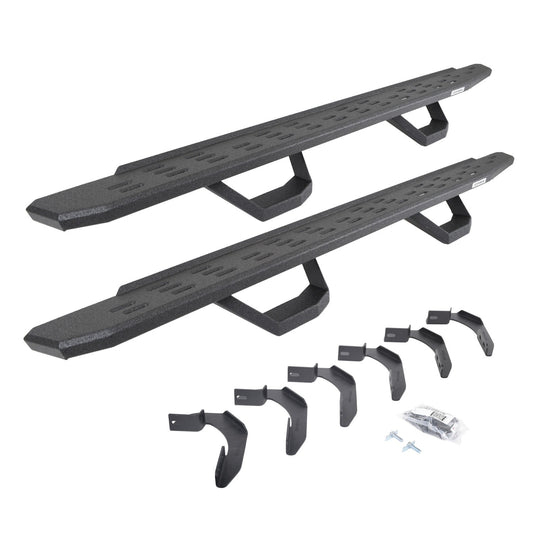 RB30 Running Boards with Mounting Brackets & 2 Pairs of Drops Steps Kit Protective Bedliner Coating 2005-2026 Nissan Frontier Go Rhino