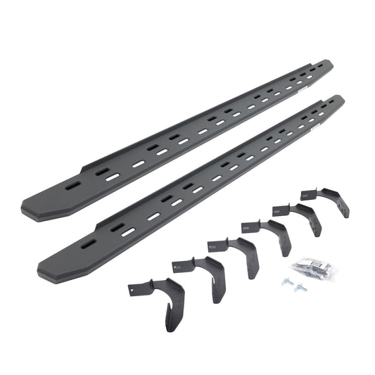 RB30 Slim Line Running Boards with Mounting Bracket Kit Textured Black 2005-2026 Nissan Frontier Go Rhino