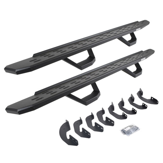 RB30 Running Boards with Mounting Brackets & 2 Pairs of Drops Steps Kit Textured Black 2007-2021 Toyota Tundra Extended Cab Go Rhino
