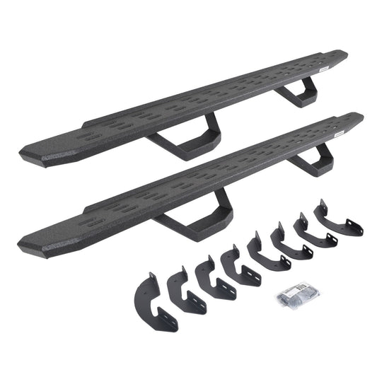 RB30 Running Boards with Mounting Brackets & 2 Pairs of Drops Steps Kit Protective Bedliner Coating 2007-2021 Toyota Tundra Extended Cab Go Rhino