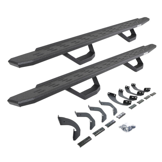 RB30 Running Boards with Mounting Brackets & 2 Pairs of Drops Steps Kit Protective Bedliner Coating 2022-2026 Toyota Tundra Go Rhino