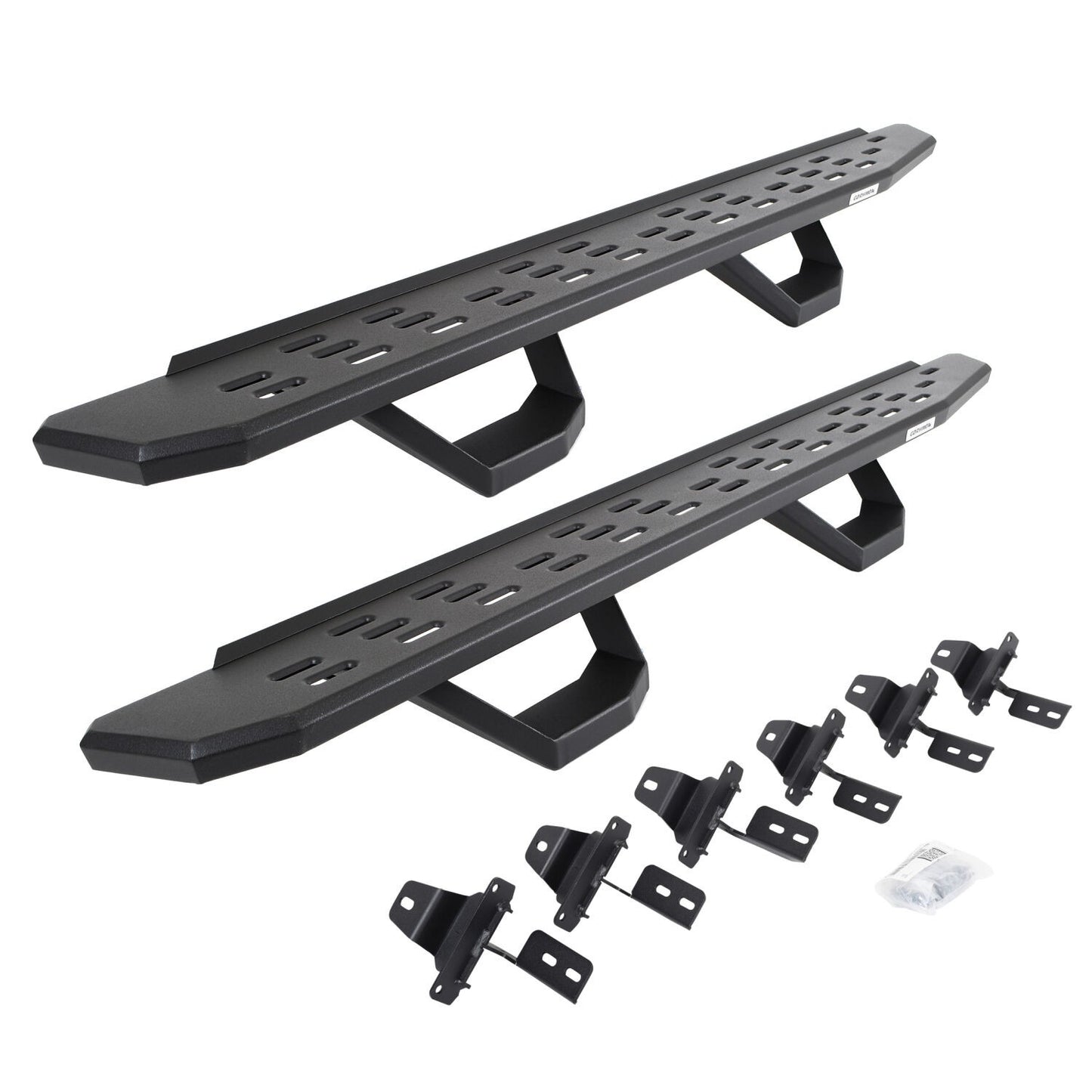 RB30 Running Boards with Mounting Brackets & 2 Pairs of Drops Stepst Kit Protective Bedliner Coating For 2018-2025 Jeep Wrangler JL Go Rhino