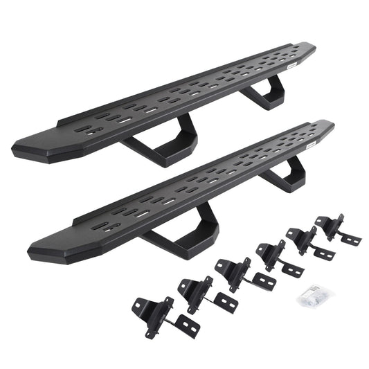 RB30 Running Boards with Mounting Brackets & 2 Pairs of Drops Stepst Kit Protective Bedliner Coating For 2018-2025 Jeep Wrangler JL Go Rhino