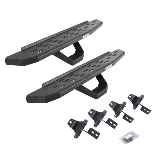 RB30 Running Boards with Mounting Brackets & 1 Pair of Drops Steps Kit Protective Bedliner Coating For 2018-2025 Jeep Wrangler JL Go Rhino