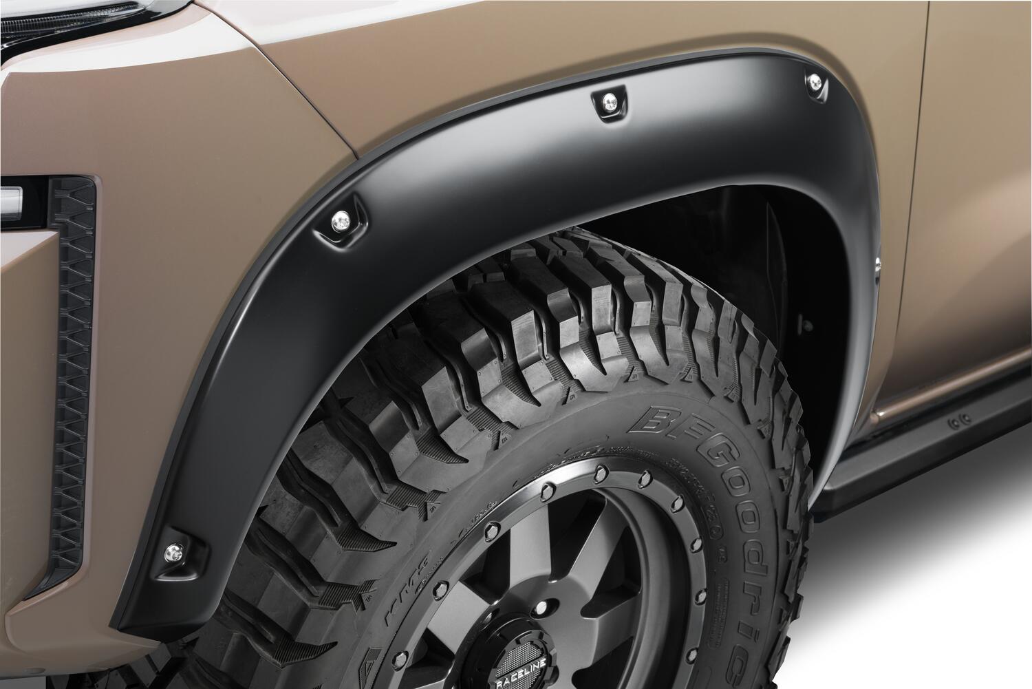 Black Pocket/Rivet Style Smooth Finish Front Fender Flares For 22-26 Nissan Frontier Bushwacker-1