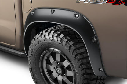 Black Pocket/Rivet Style Smooth Finish Rear Fender Flares For 22-26 Nissan Frontier Bushwacker-1