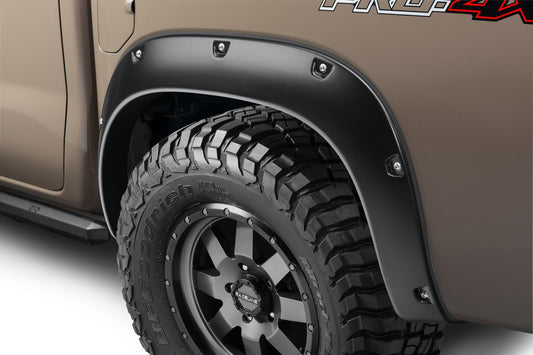 Black Pocket/Rivet Style Smooth Finish Rear Fender Flares For 22-26 Nissan Frontier Bushwacker-1