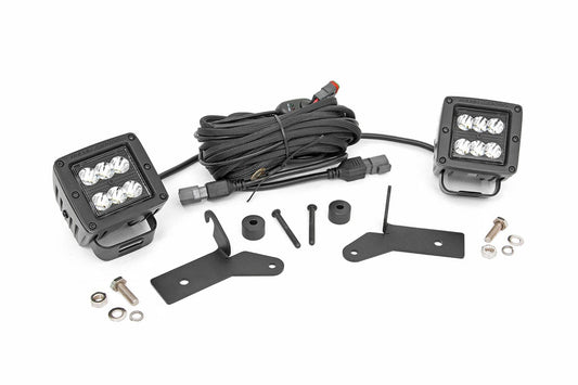 LED Light Kit Hinge Mount 2 Inch Black Pair Jeep Gladiator JT/Wrangler JL (18-26) Rough Country