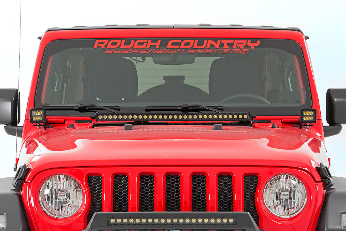 Rough Country Jeep JL/Gladiator 2 Inch LED Lower Windshield Kit Black Series w/Amber DRL For 18-Pres Wrangler JL/20-Pres Gladiator Rough Country