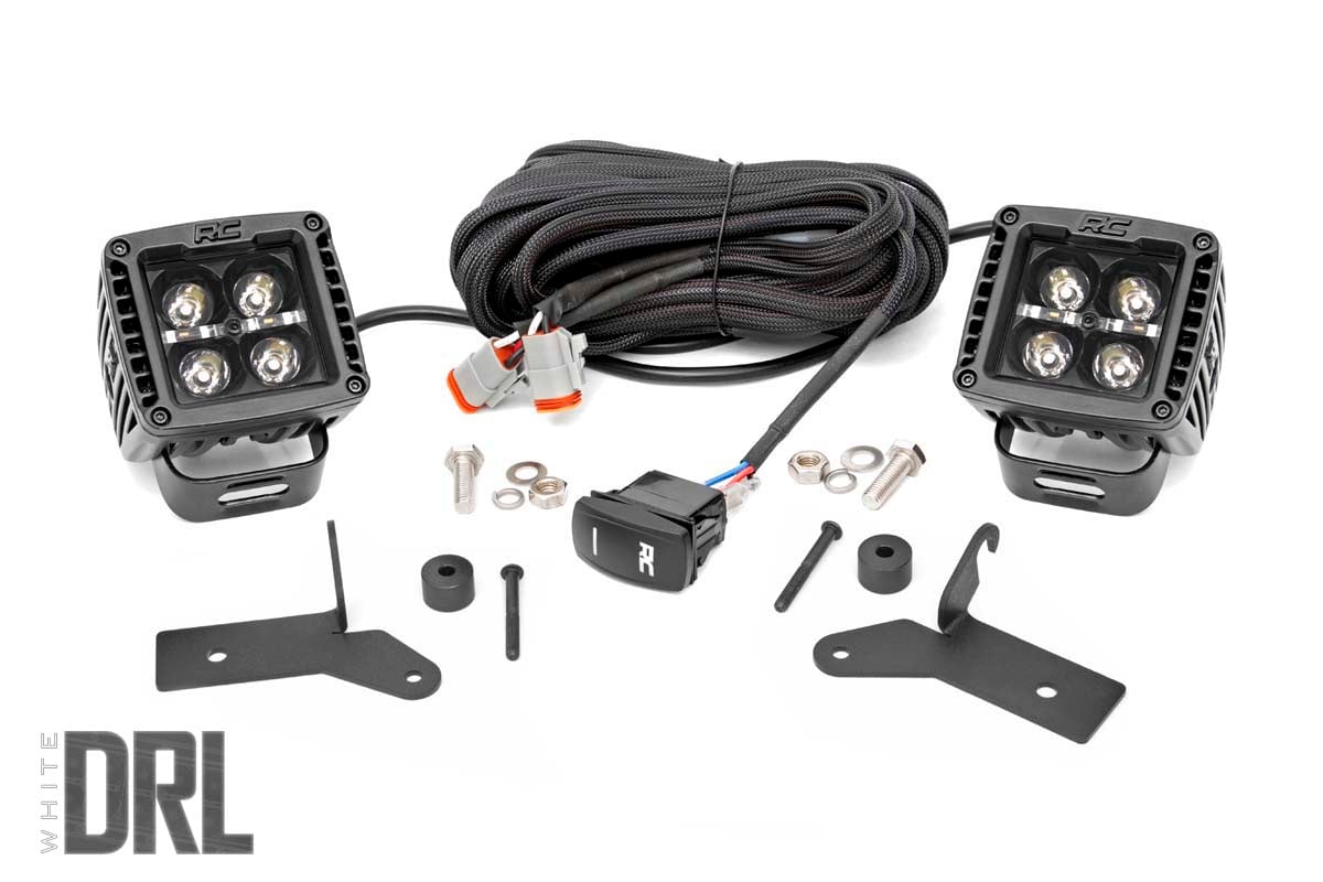 LED Light Kit | Hinge Mount | 2" Black Pair | White DRL | Jeep Gladiator JT/Wrangler JL (18-24) Rough Country