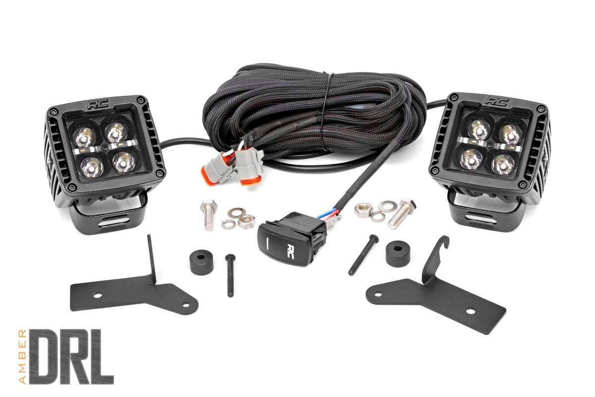 LED Light Kit | Hinge Mount | 2" Black Pair | Amber DRL | Jeep Gladiator JT/Wrangler JL (18-24) Rough Country
