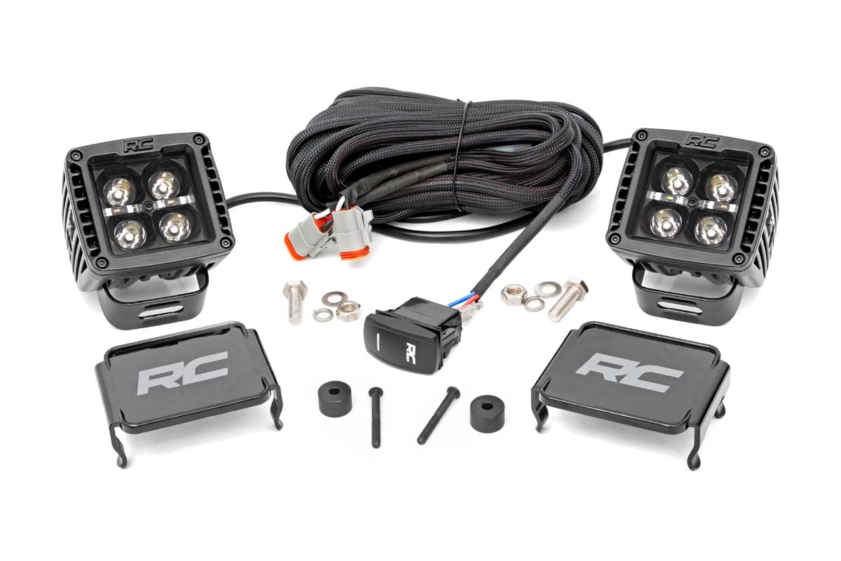 Rough Country Jeep 2 Inch LED Cube Easy-Mount Kit 18-20 Wrangler JL/20 Gladiator-Black Series Rough Country